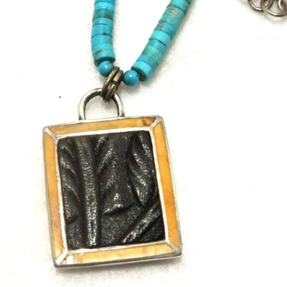 Vintage Sterling Peyote Bird Turquoise Necklace - Picture 1 of 9